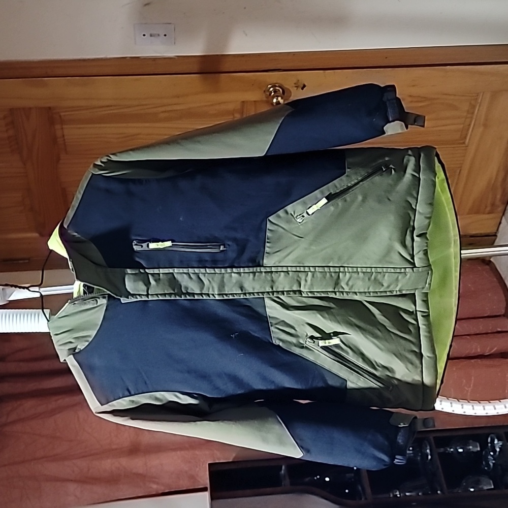 Place, Boys Green,  Yellow & Navy Hooded Jacket, Size M(7/8)